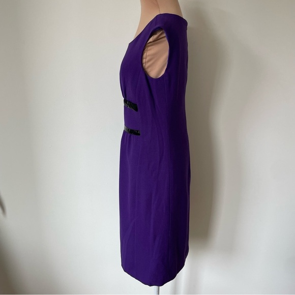ARMANI COLLEZIONI Purple Wool Black Patent Bow Strip Accent Sheath Dress EUC 4 - Picture 2 of 9